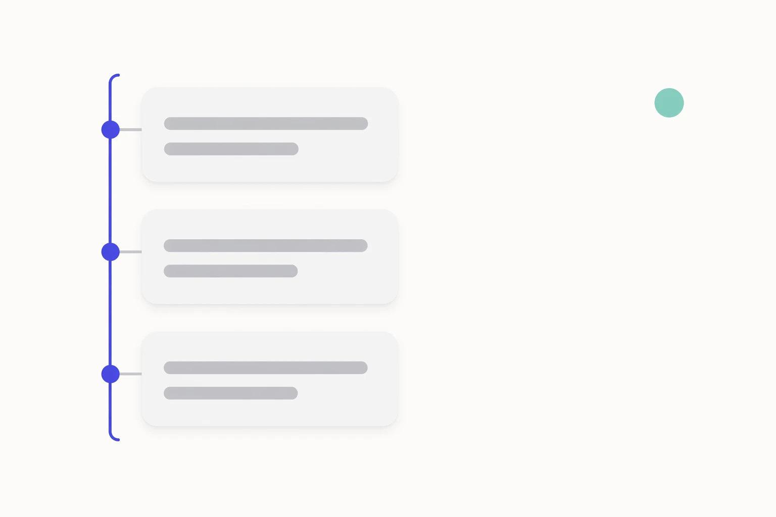 Three chat message bubbles connected by a vertical indigo thread line with anchor dots at each bubble