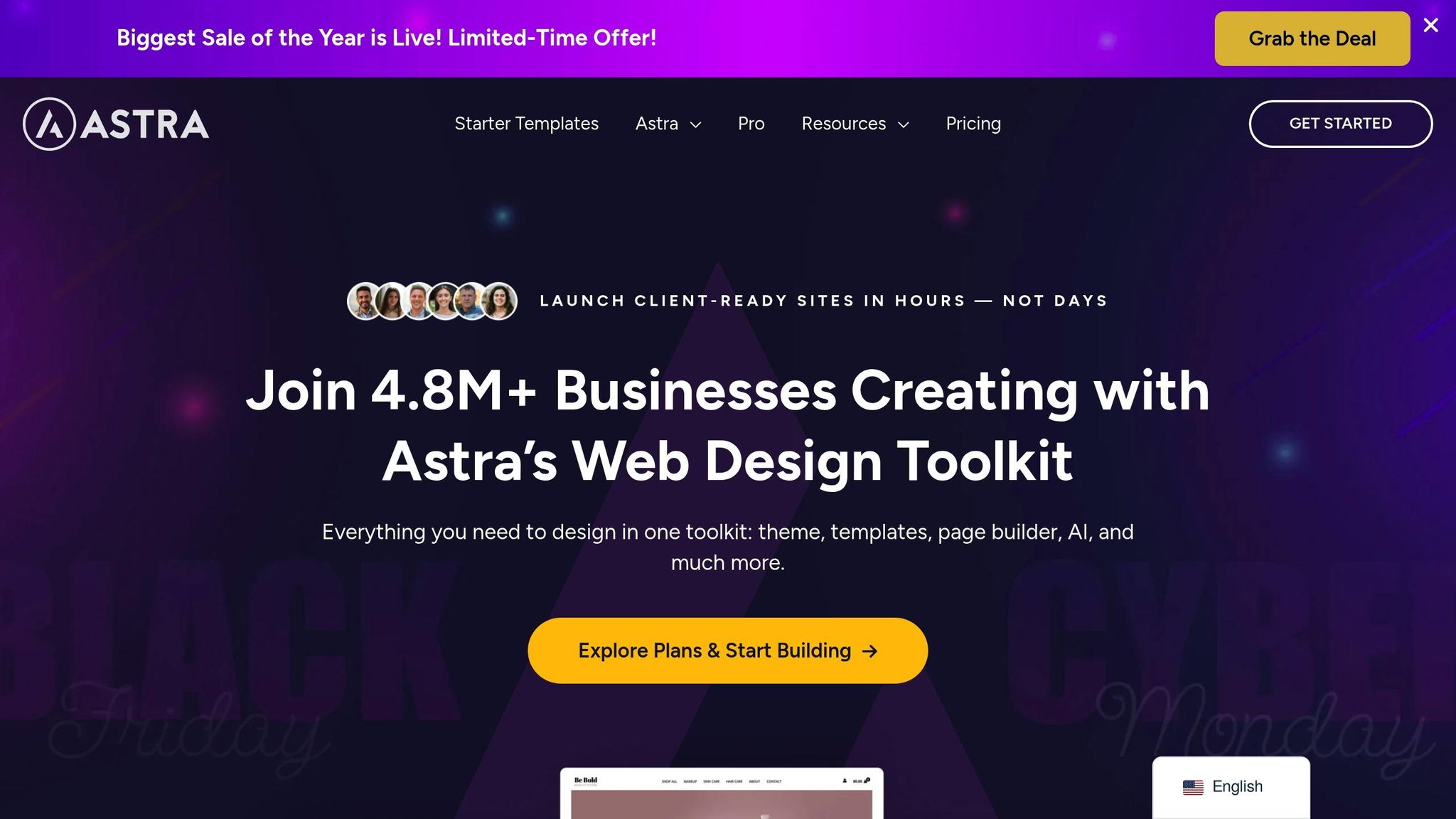 Screenshot of the Astra WordPress theme website