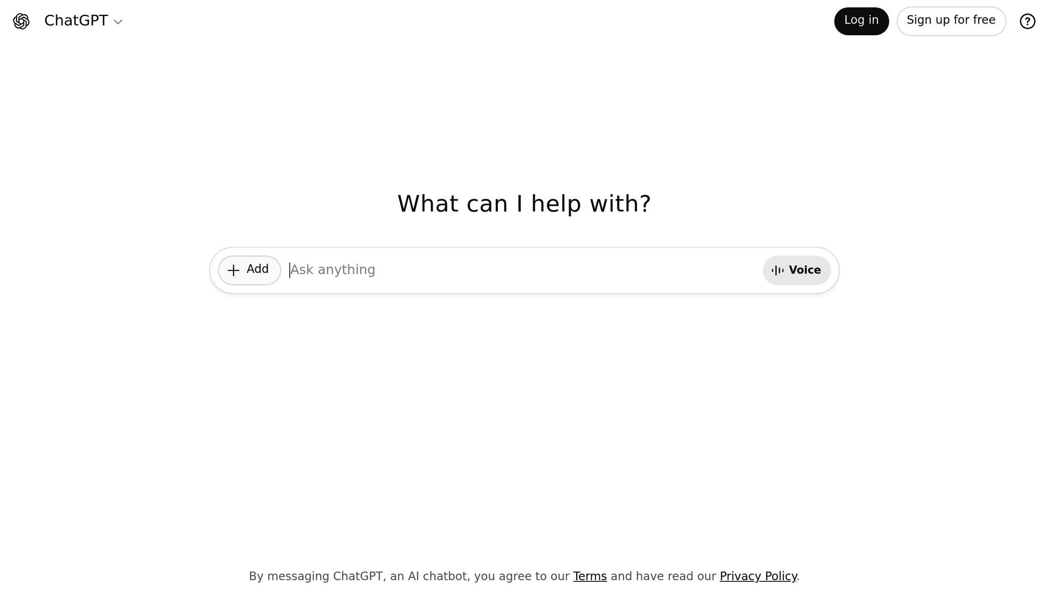 ChatGPT home screen showing the 'What can I help with?' prompt