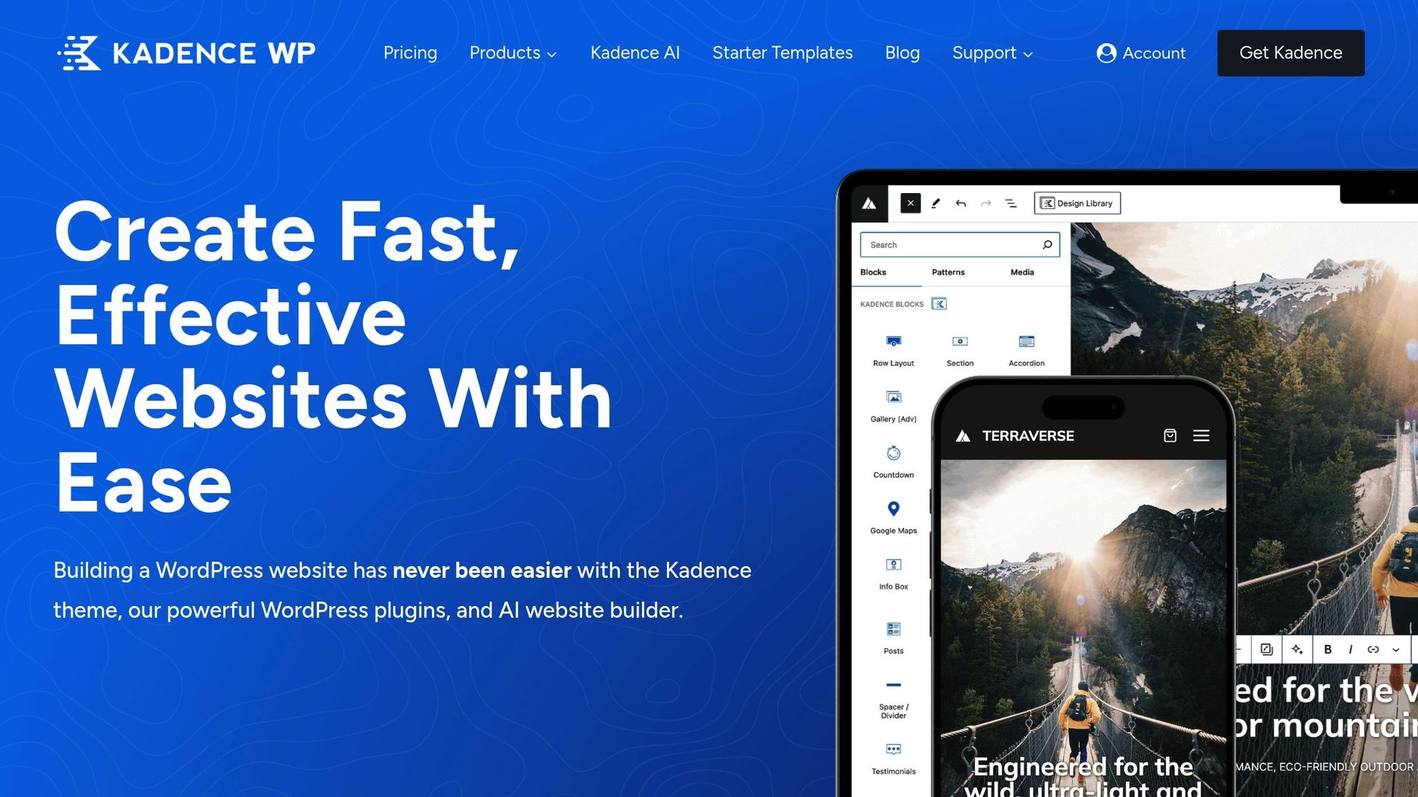 Screenshot of the Kadence WP WordPress theme website