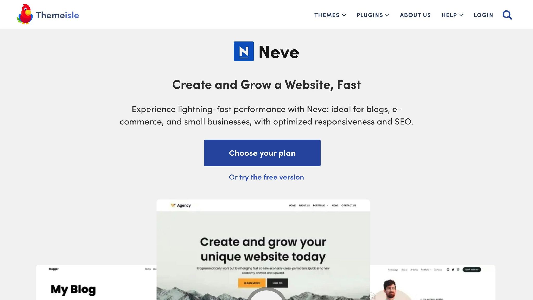 Screenshot of the Neve WordPress theme website