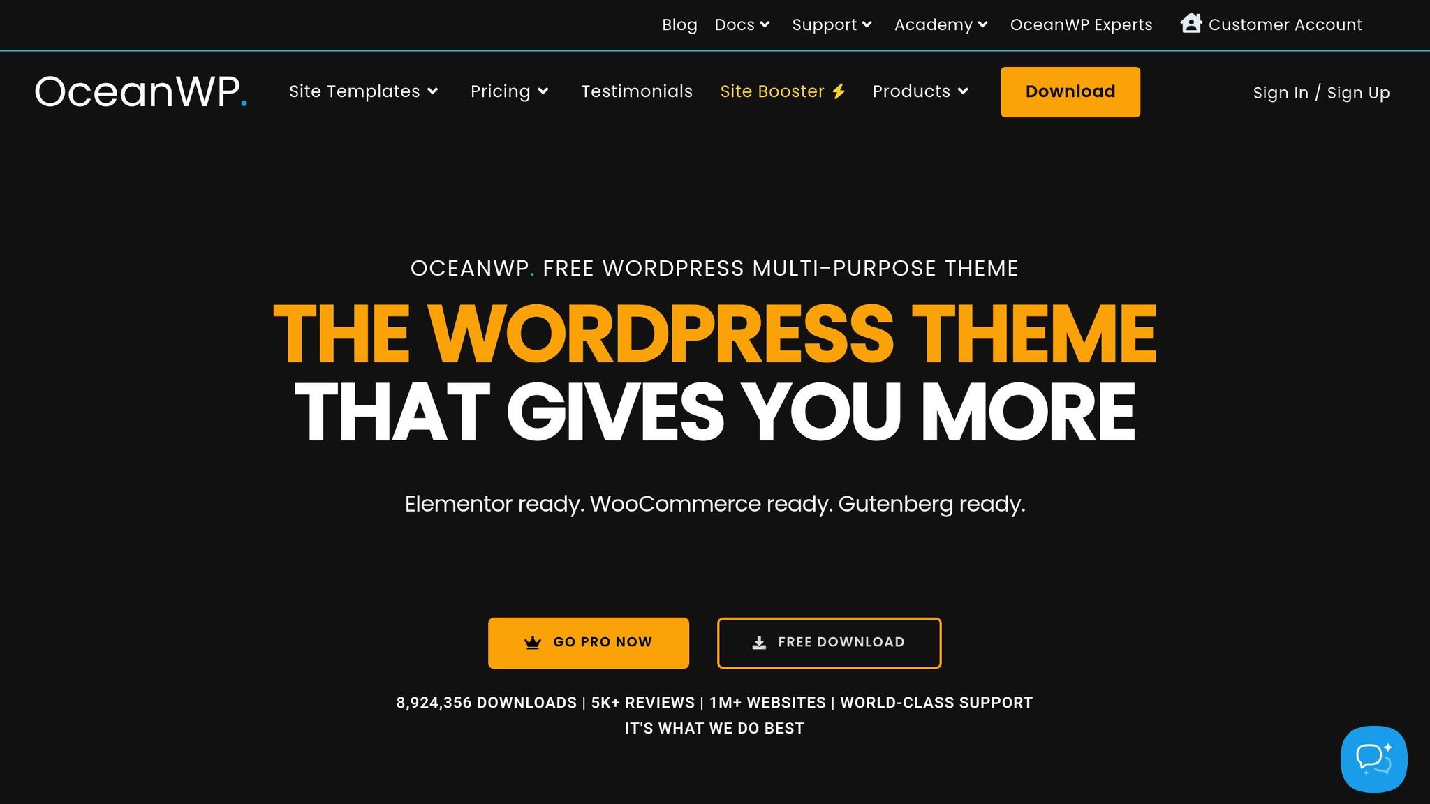 Screenshot of the OceanWP WordPress theme website