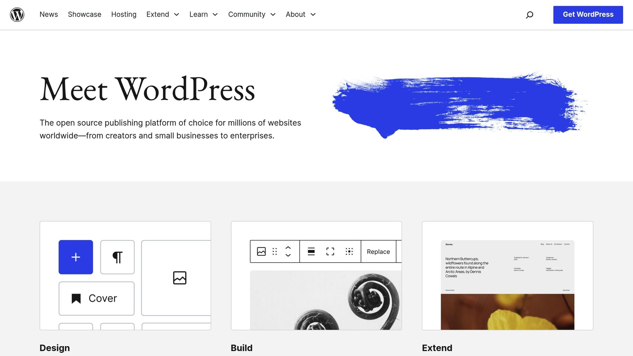 The WordPress.org homepage